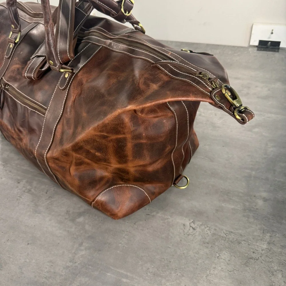 Denver Leather Craft Duffel Bag Mens Brown Distressed Weekender Travel Luggage